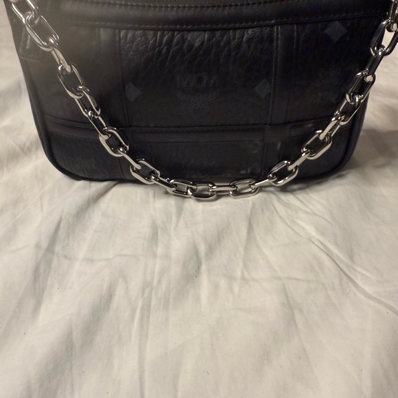 MCM Black Leather Shoulder Bag with Silver Chain stylish luxury crossbody - Picture 3 of 10